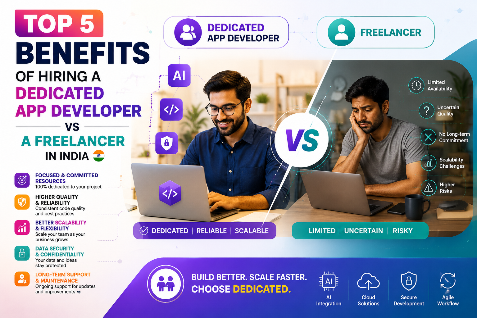 Top 5 Benefits of Hiring a Dedicated App Developer vs a Freelancer